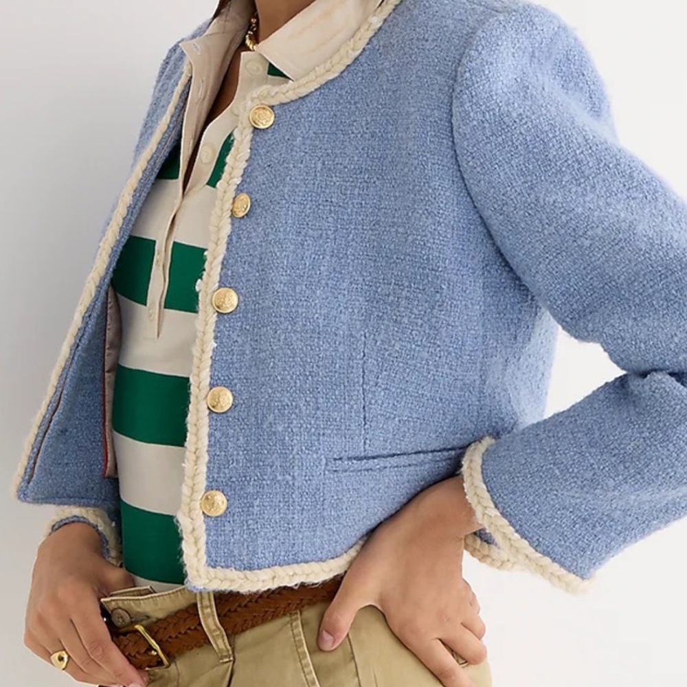 J. Crew Louisa Lady Jacket In Maritime Tweed Pale Seascape Blue Size 8 NWT